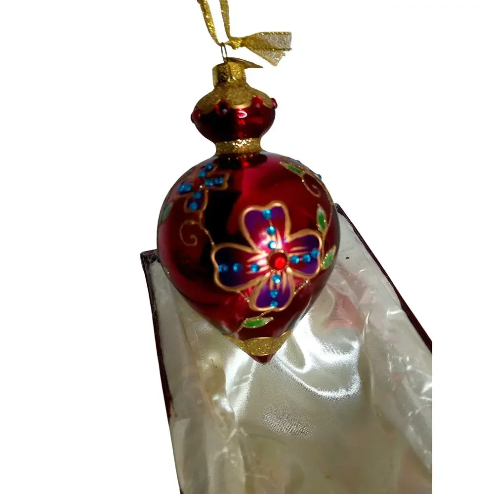 Garnet Red Glass Christmas Ornament Renaissance Style Jeweled